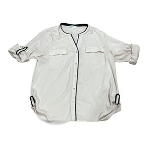 Calvin Klein Shirt Womens Large Button Up Roll Tab Sleeve Pocket Blouse